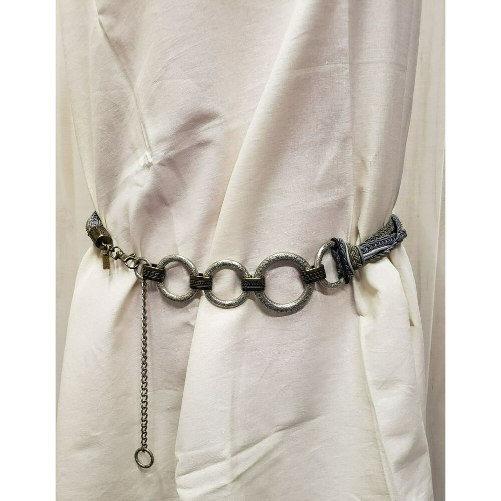 Chicos Braided & Chain Link Belt With Metal Rings - Adjustable 41" - 49"